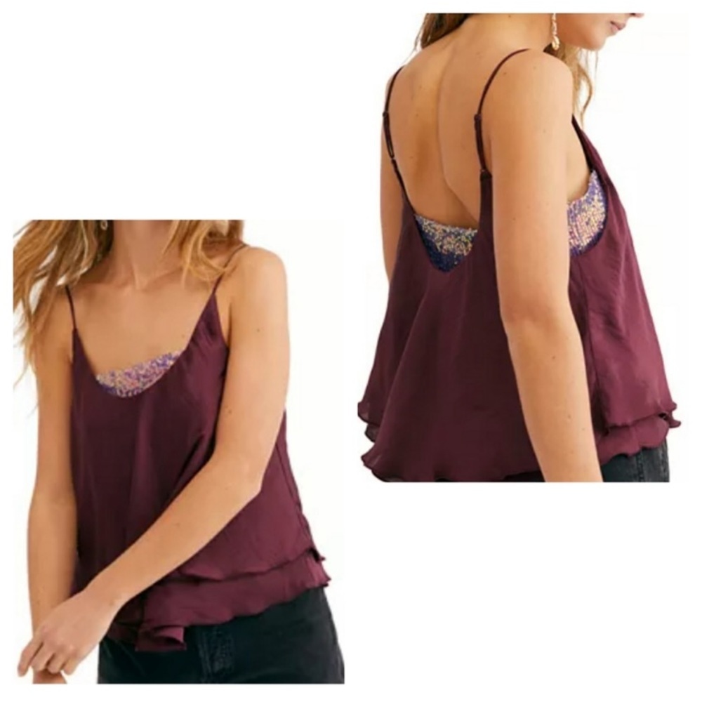 FREE PEOPLE $68 New w/ Tags Turn It On Top w/ Sequins Satin